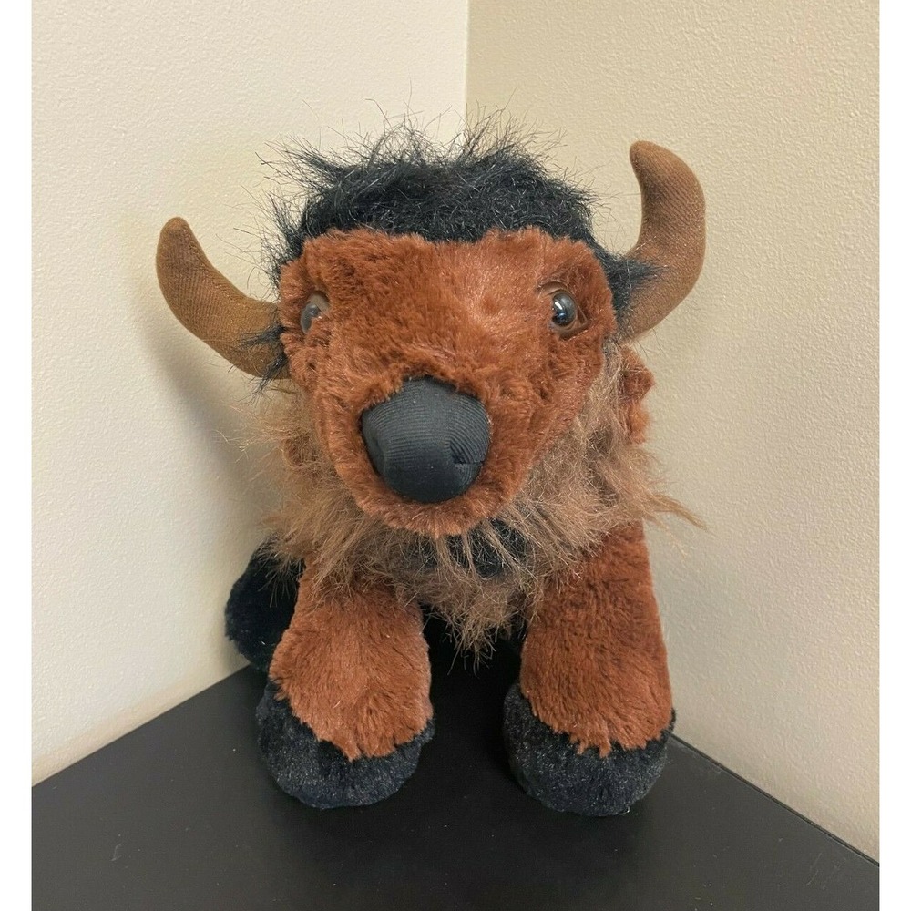 Vintage 13" Buffalo Bison Stuffed Beanbag Plush Hard Eyes Realistic MJC 1988